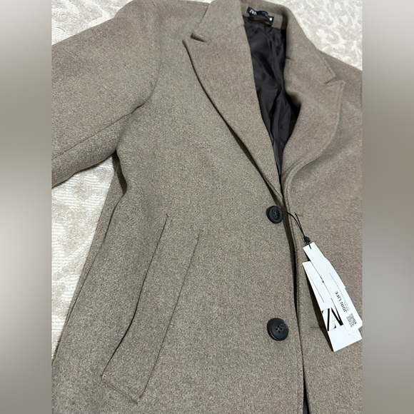 Zara Men L Wool Blend Over Coat Mink Brown Welt Pockets Long Sleeve - Picture 5 of 6